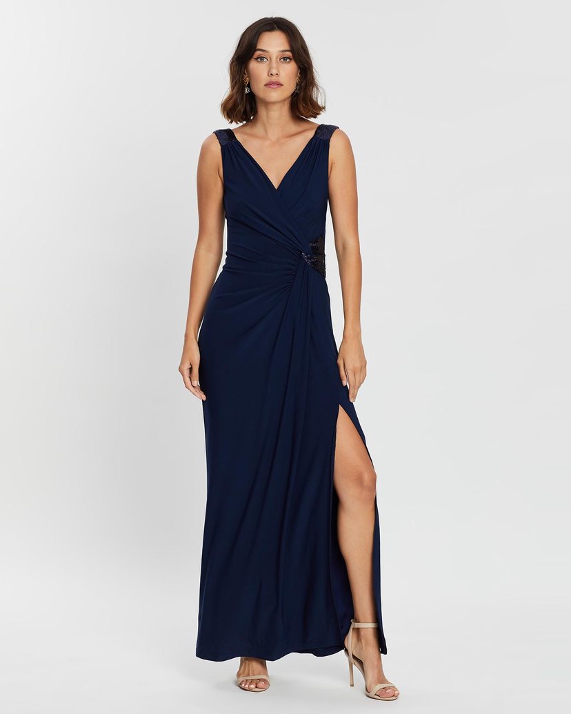 Amalia Navy Wrap Gown | [product-vendor] | Chic Style Hire | Designer Dress Hire Sydney Australia