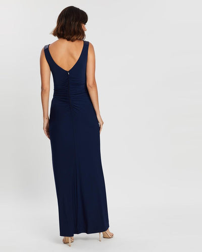 Amalia Navy Wrap Gown | [product-vendor] | Chic Style Hire | Designer Dress Hire Sydney Australia