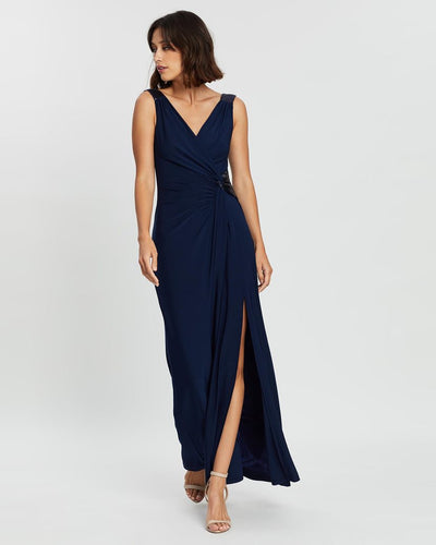 Amalia Navy Wrap Gown | [product-vendor] | Chic Style Hire | Designer Dress Hire Sydney Australia